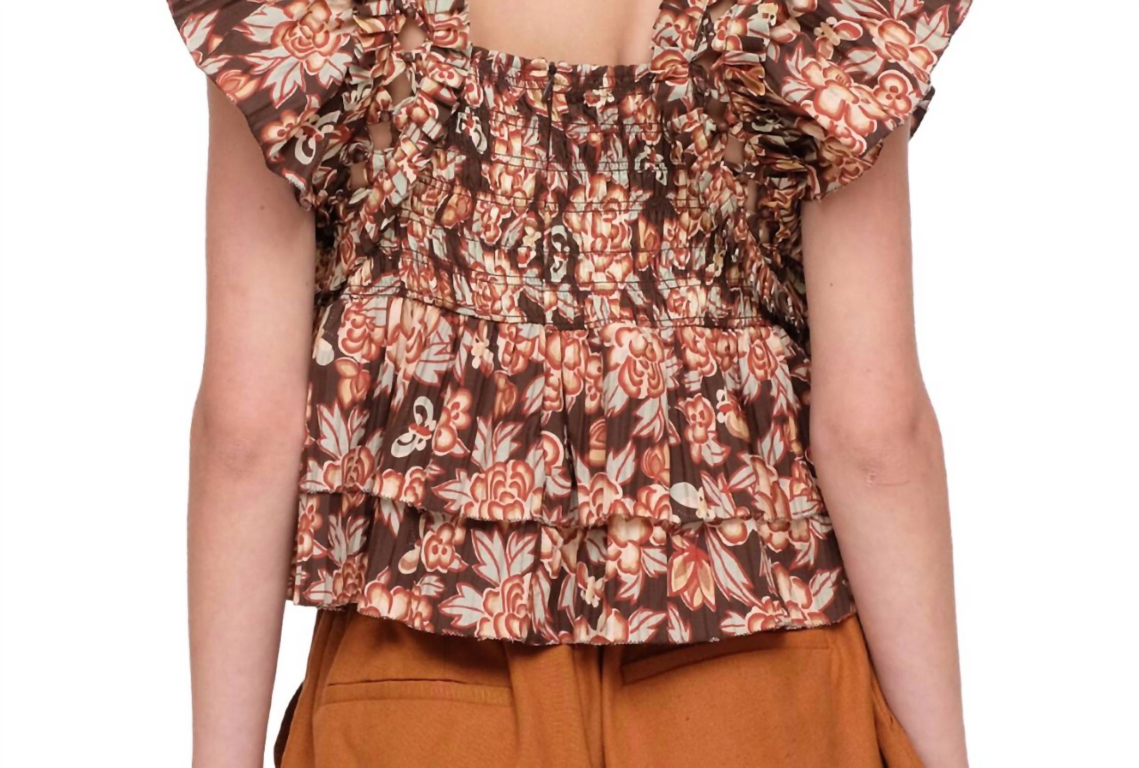 Sea - EMELIA PRINT FLUTTER SLEEVE TOP