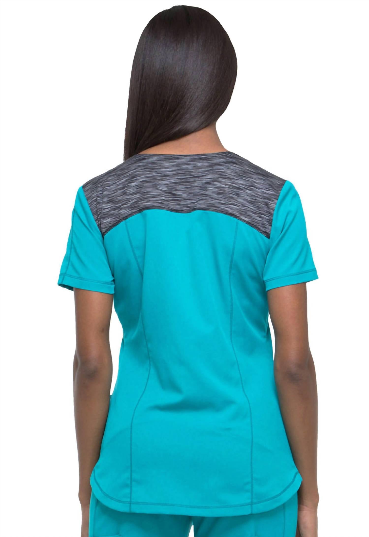 Dickies Colorblock Scrub Top in teal - women's t-shirt - alternate view