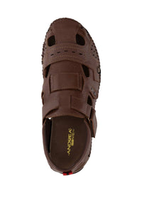 Andrea Men's Velcro Closure Leather Sandal in brown - men's sandal - view 4