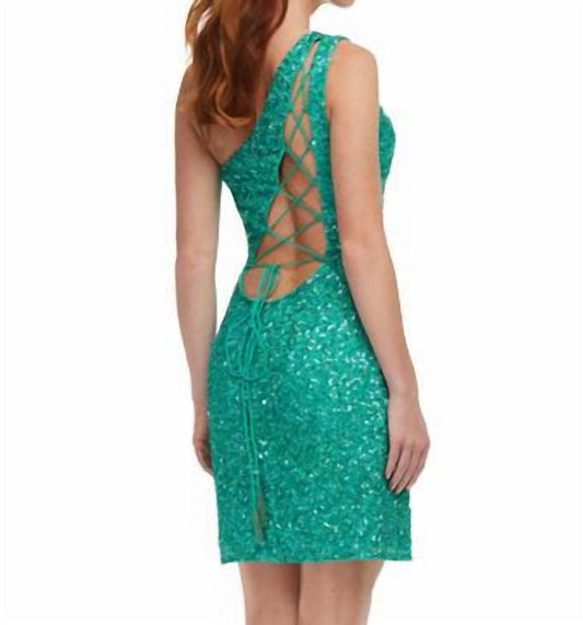 Ashleylauren - Beaded Asymetrical Lace-up Back Cocktail Dress