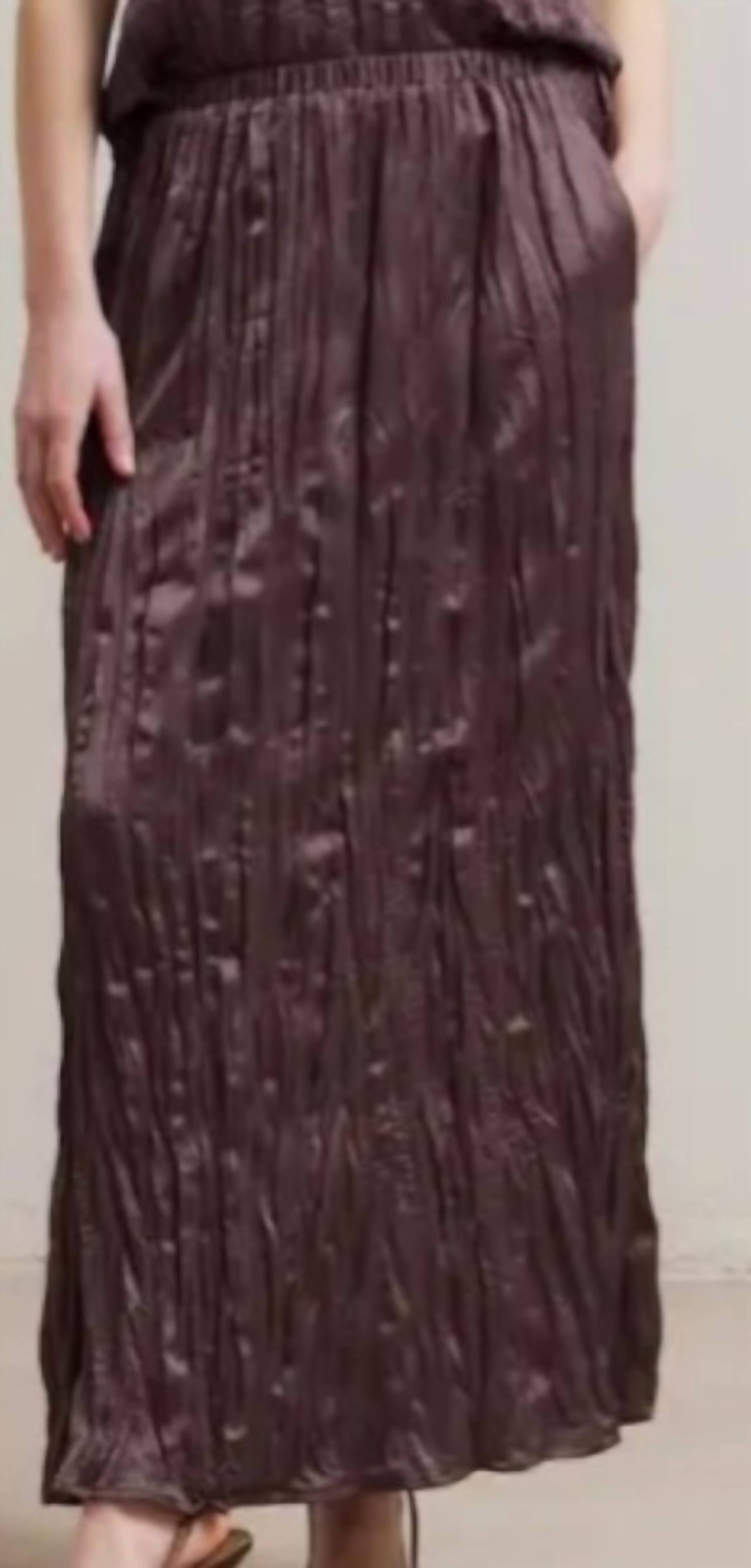 Grade & Gather - Pleated Wrinkled Satin Slit Skirt