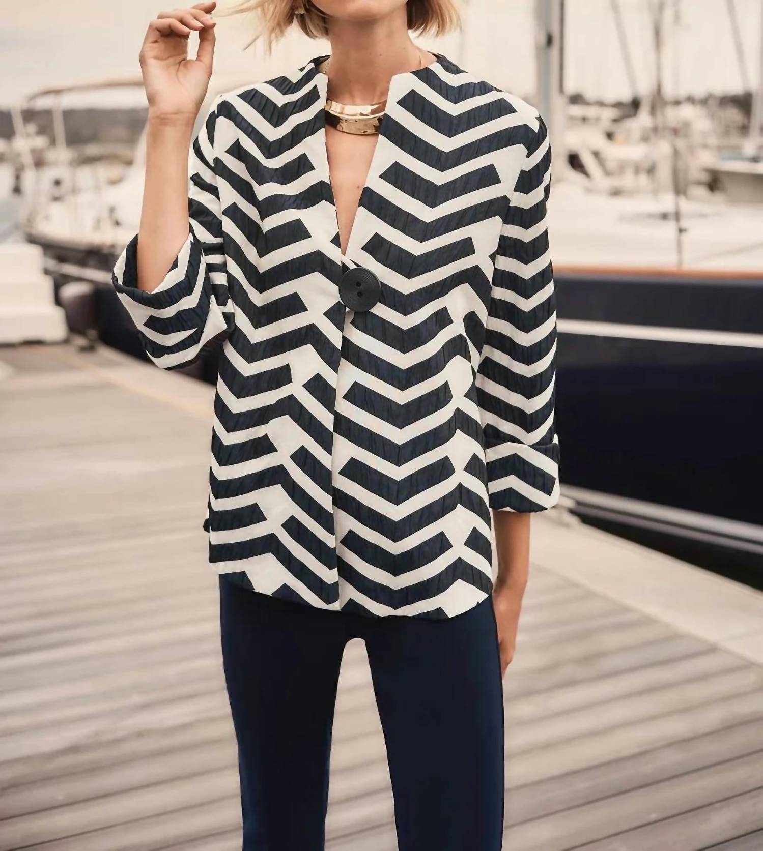 Joseph Ribkoff - Geometric Jacquard Trapeze Jacket
