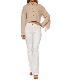 SIMKHAI Virginia Cropped Cardigan in beige - women's cardigan - view 5