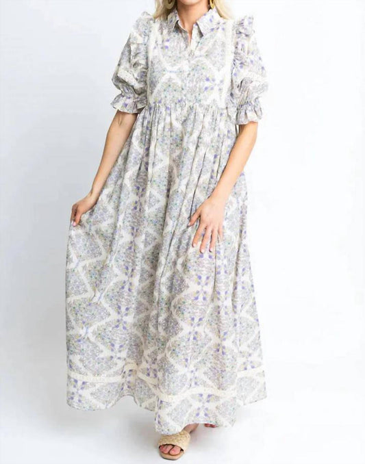 Karlie - Lila Boho Floral Crochet Trim Maxi Dress
