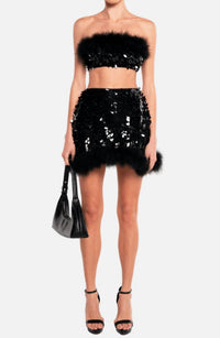 Ow Collection - Virgo Sequin Feather Top And Skirt Set