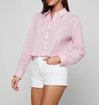 L'Agence Stripe Cosette Crop Shirt in pink - women's shirt - view 4