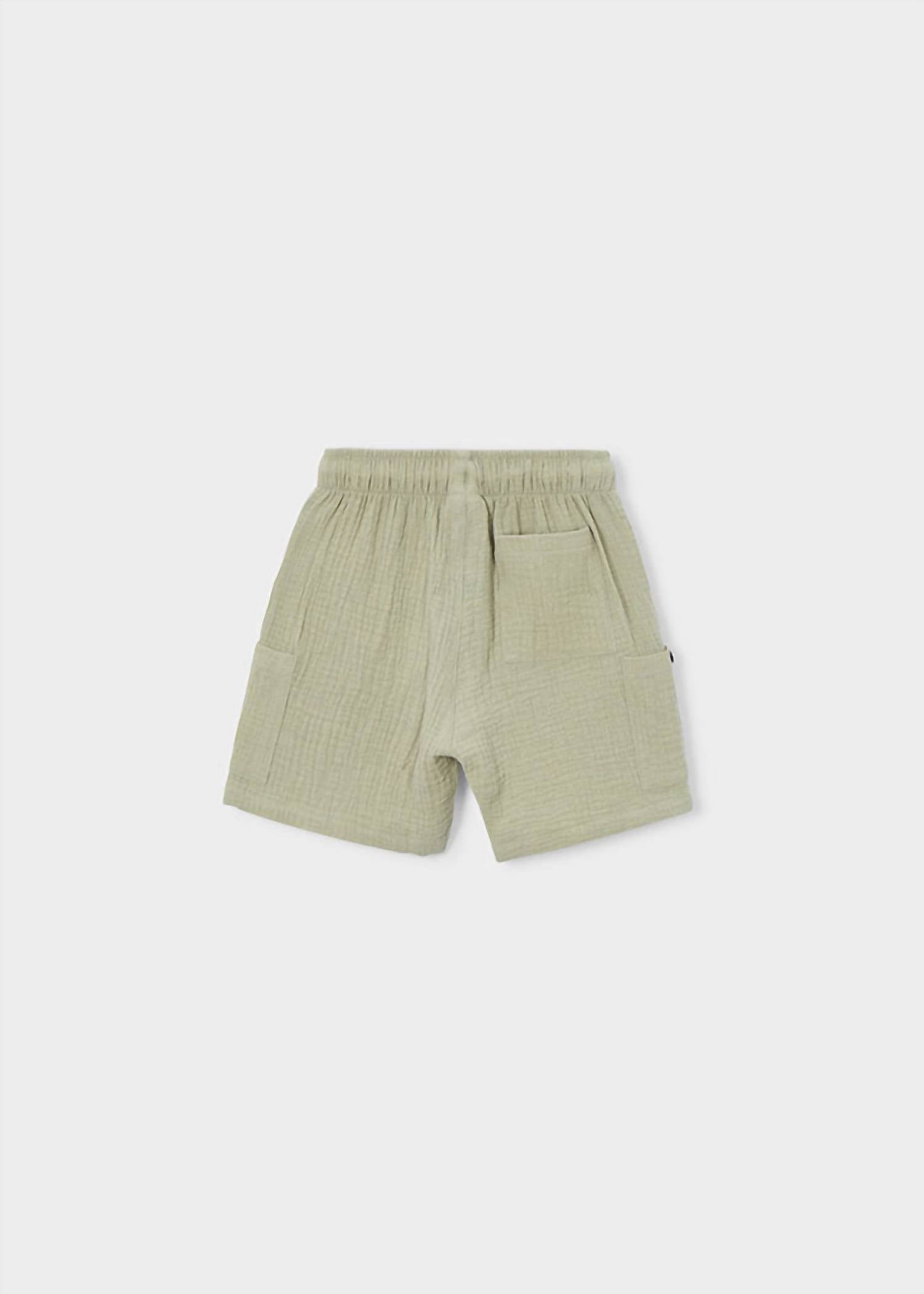 Mayoral Kid's Gauze Cargo Wide Leg Short in bamboo - kids' shorts - detail view