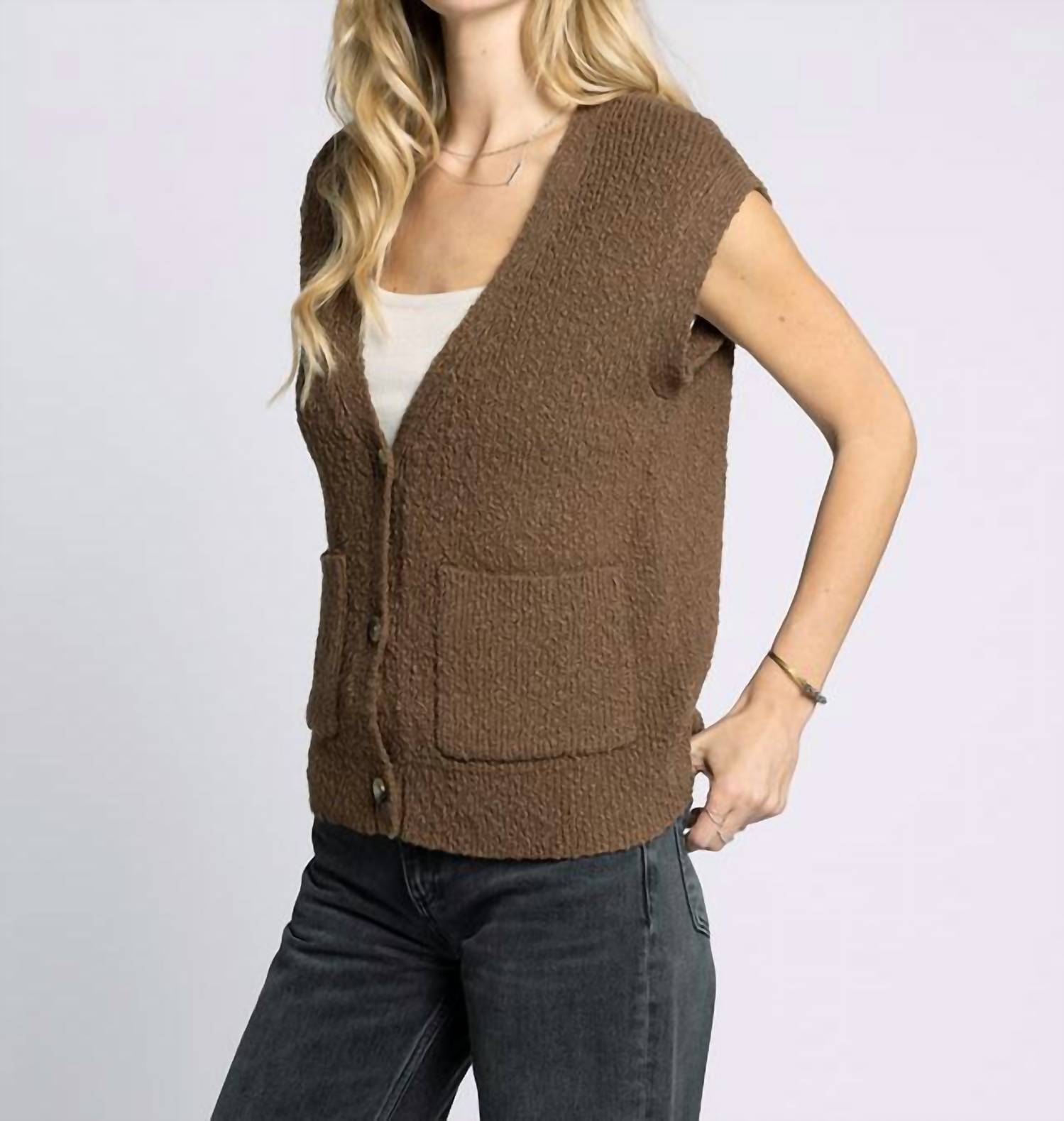 Thread & Supply Emma Cardigan in coffee bean - women's cardigan - detail view