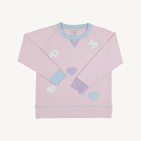 The Beaufort Bonnet Company Kid's Heart Cassidy Comfy Crewneck Sweater in pink - kids' sweater