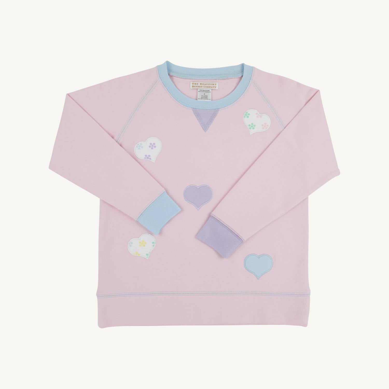 The Beaufort Bonnet Company Kid's Heart Cassidy Comfy Crewneck Sweater in pink - kids' sweater