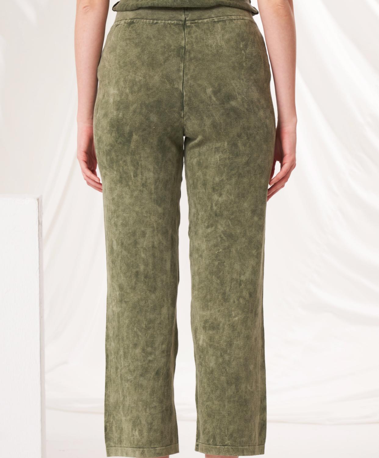 Angel Apparel Wide Leg Lounge Pants in army - women's pants - detail view