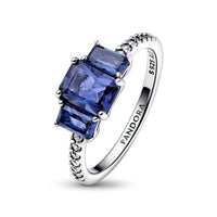 Pandora - Blue Rectangular Three Stone Sparkling Ring size 9