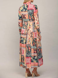 Fate - Bohemian Patchwork Print Button Front Maxi Dress
