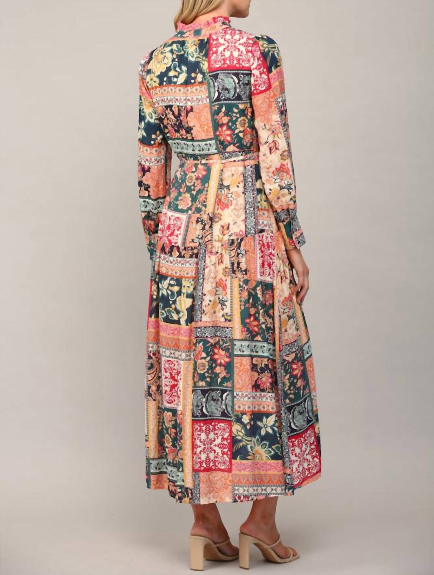 Fate - Bohemian Patchwork Print Button Front Maxi Dress
