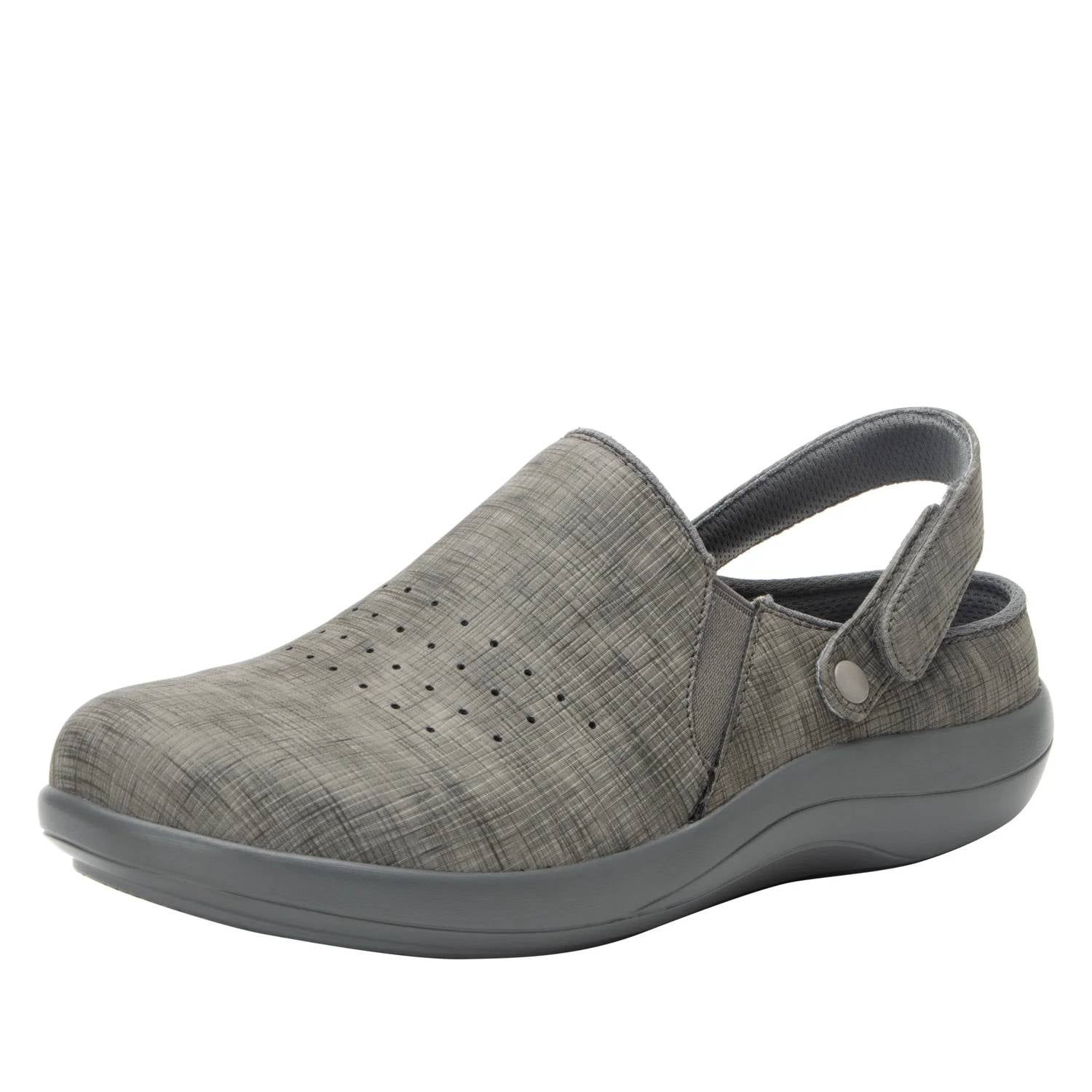Alegria Women's Skillz Slingback Clogs in etched smoke - women's shoe - detail view