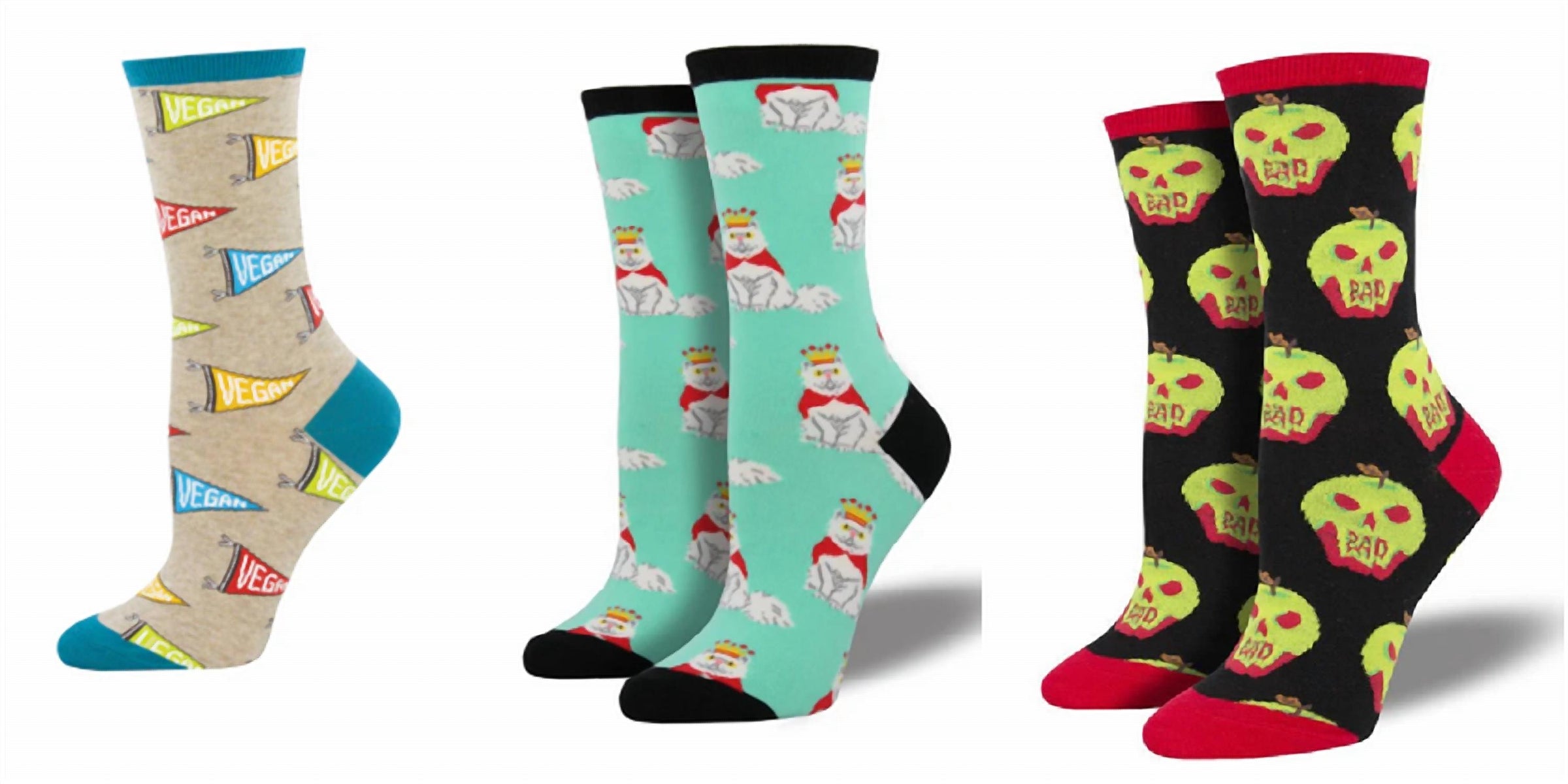 SOCKSMITH Women's Vegan Flag & Meowarchy & Bad Apple Socks - Set Of 3 Pair in multi - women's accessory