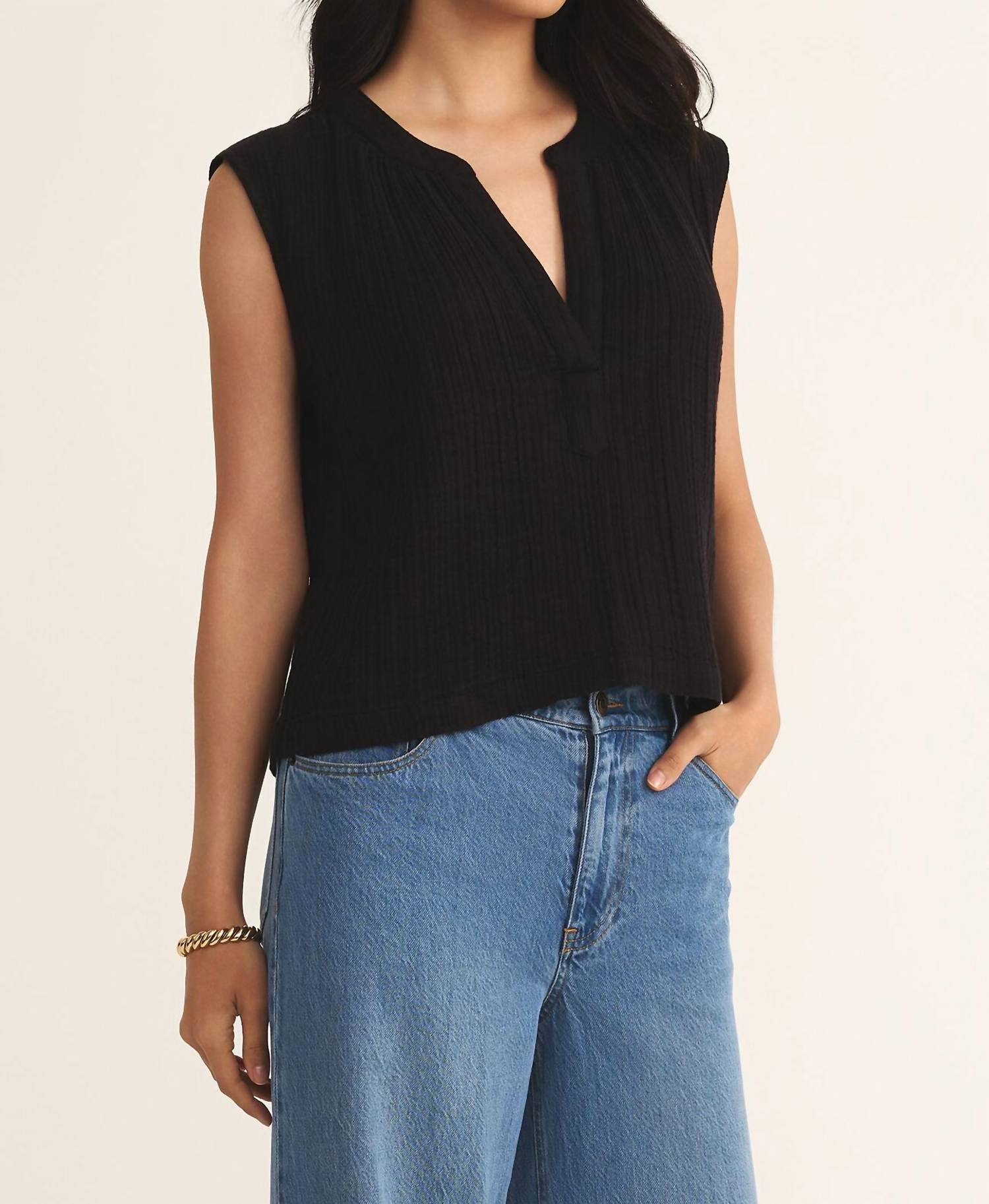 Z Supply Cliffside V-Neck Airy Top in black 1 - women's tank top - alternate view