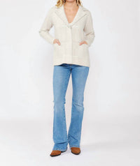 Lovestitch - Plaid Sweater Blazer With Hidden Snaps
