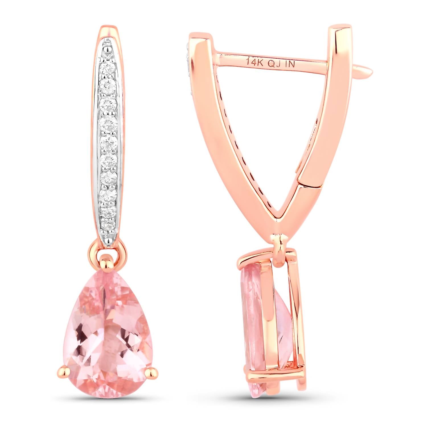 Diana M Jewels Women's Pear Natural Pink Morganite Stud Earrings (2.25 Ct) - Classic Plus in 14k rose gold - women's jewelry - detail view
