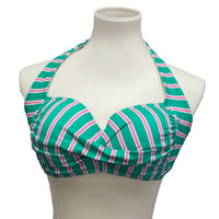 Draper James Striped UPF 50 Neck Back Tie Halter Swim Top ONLY in green and pink striped - women's swimwear