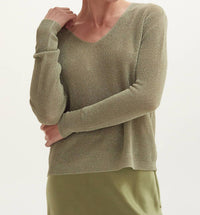 CRESCENT Joelene Shimmer Sweater Top in eucalyptus - women's sweater - detail view