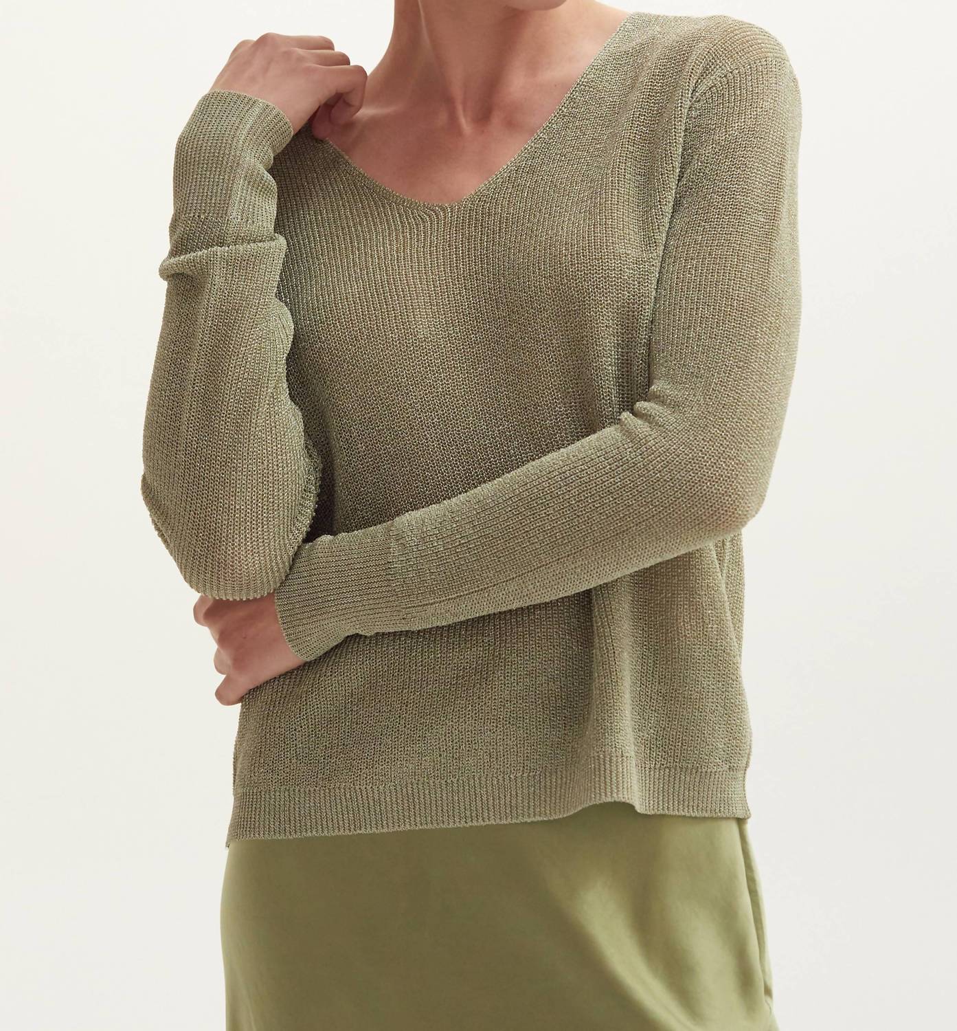 CRESCENT Joelene Shimmer Sweater Top in eucalyptus - women's sweater - detail view