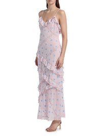 LoveShackFancy Nocelle Maxi Dress in lilac tide - women's dress - detail view
