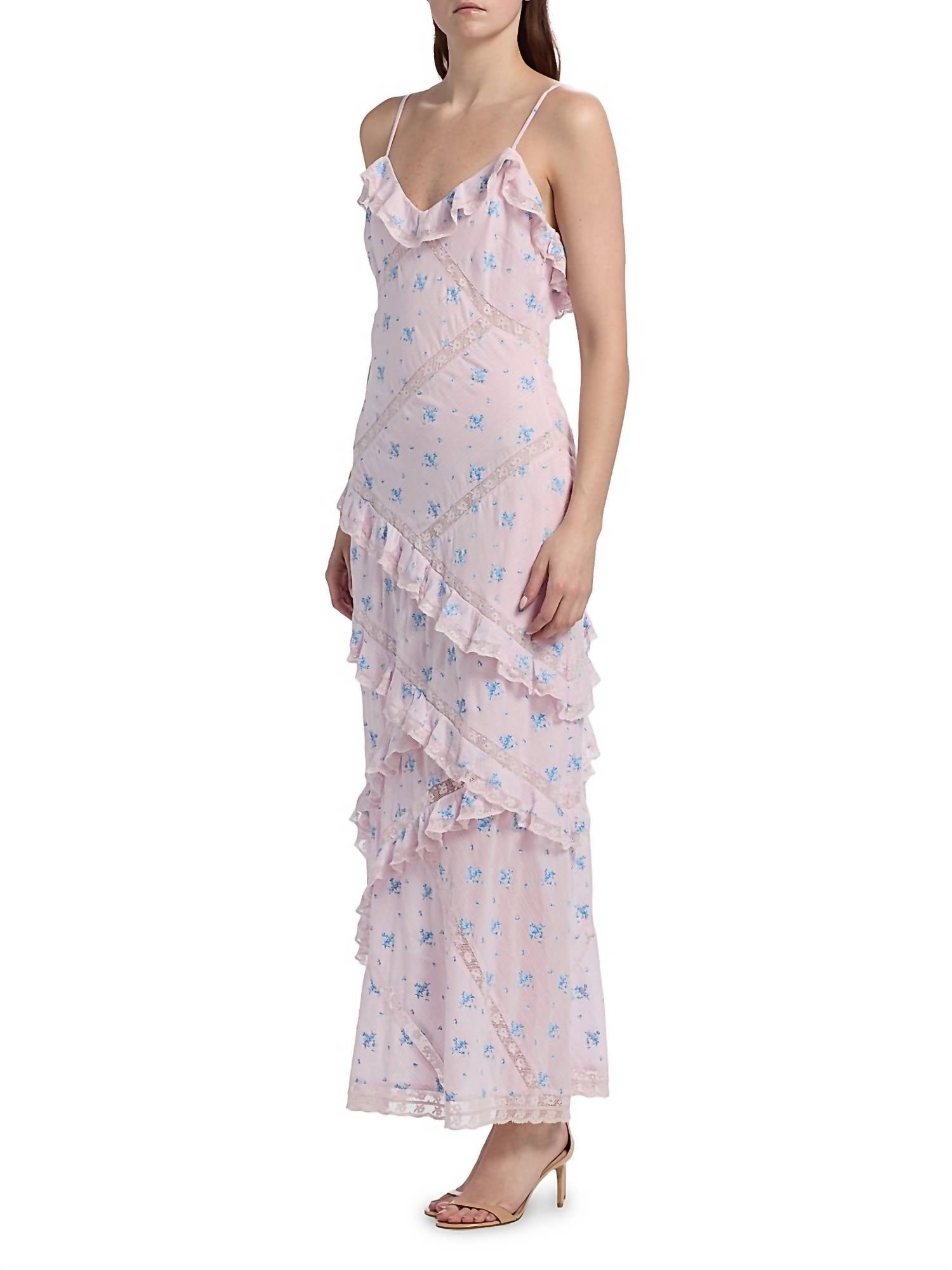 LoveShackFancy Nocelle Maxi Dress in lilac tide - women's dress - detail view