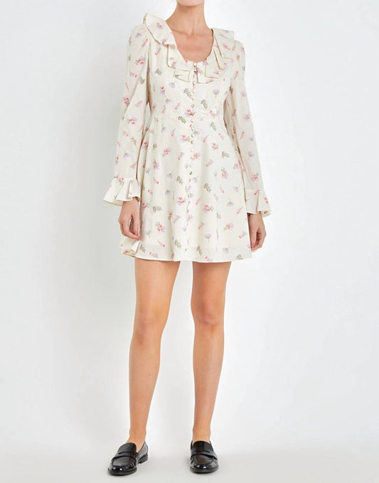 English Factory - FLORAL RUFFLED NECK DRESS