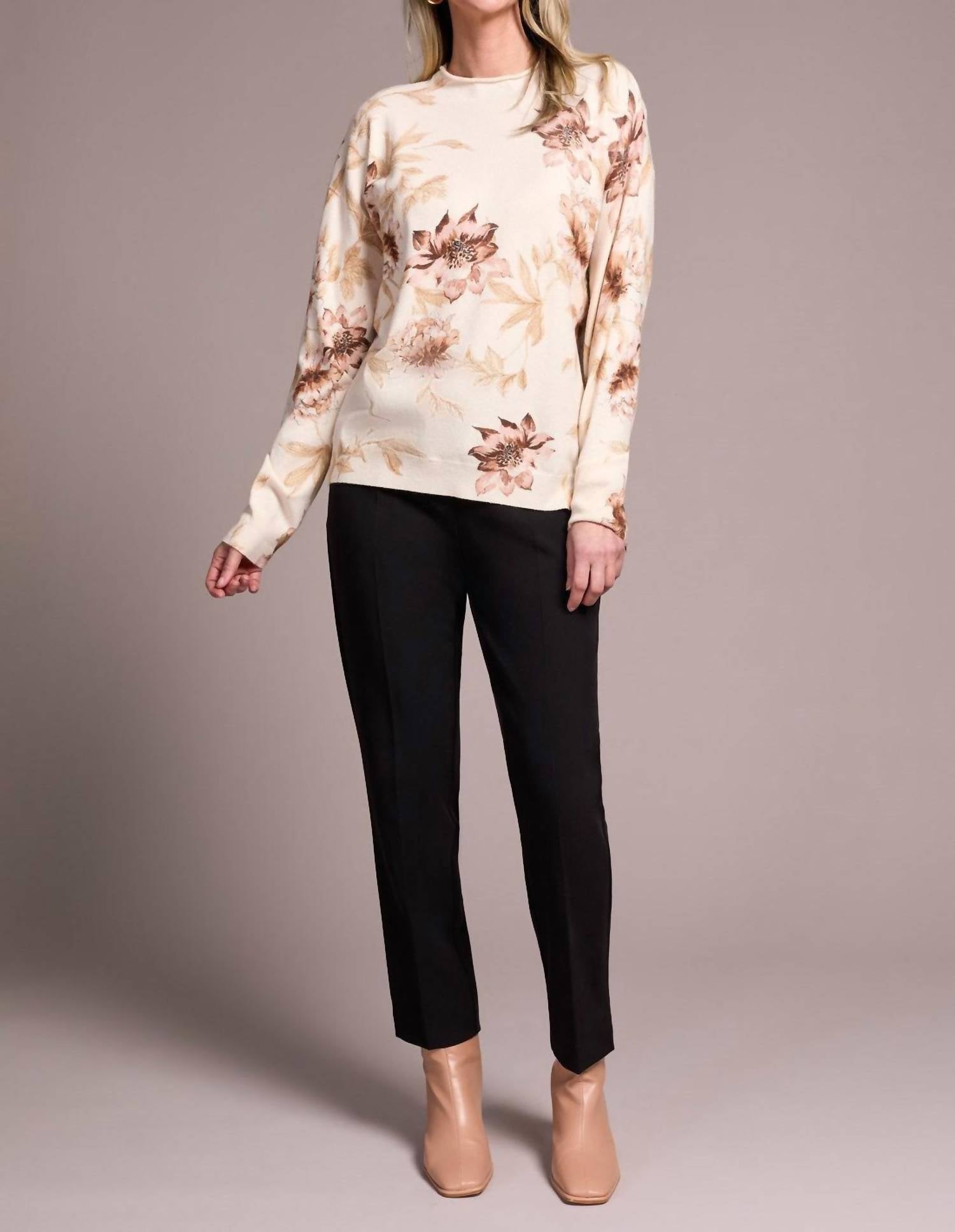 Tribal - Lightweight Printed Long-sleeve Funnel Neck Sweater