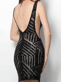 Jovani - Sequined Deep V-neck Sheath Cocktail Dress