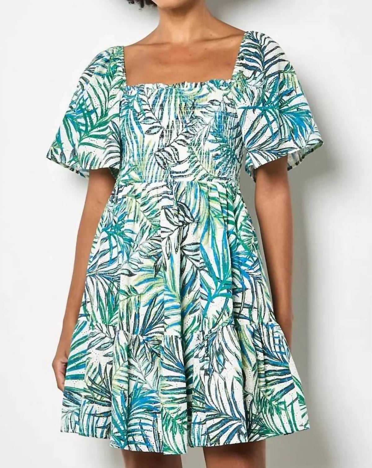 Apricot - Leaf Print Anglaise Dress