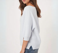 REPEAT cashmere Fine Knit Elbow Sleeve Cashmere Sweater in wave - women's blouse - alternate view