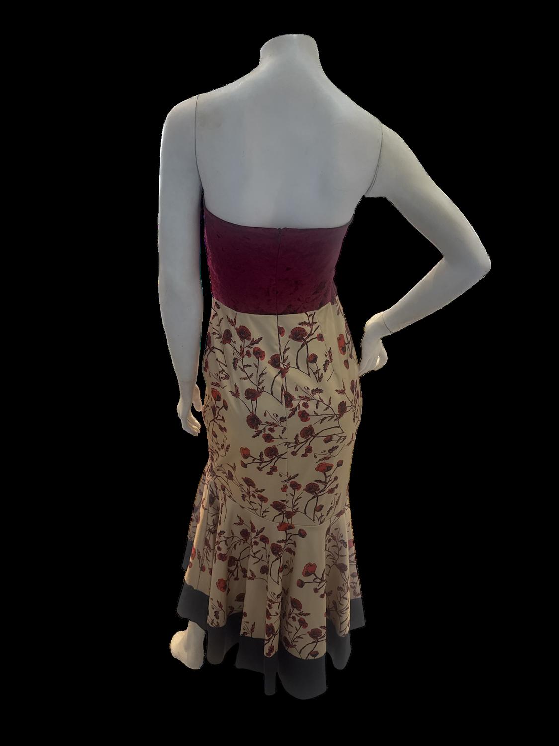 La Pateau - Strapless Floral Satin Dress