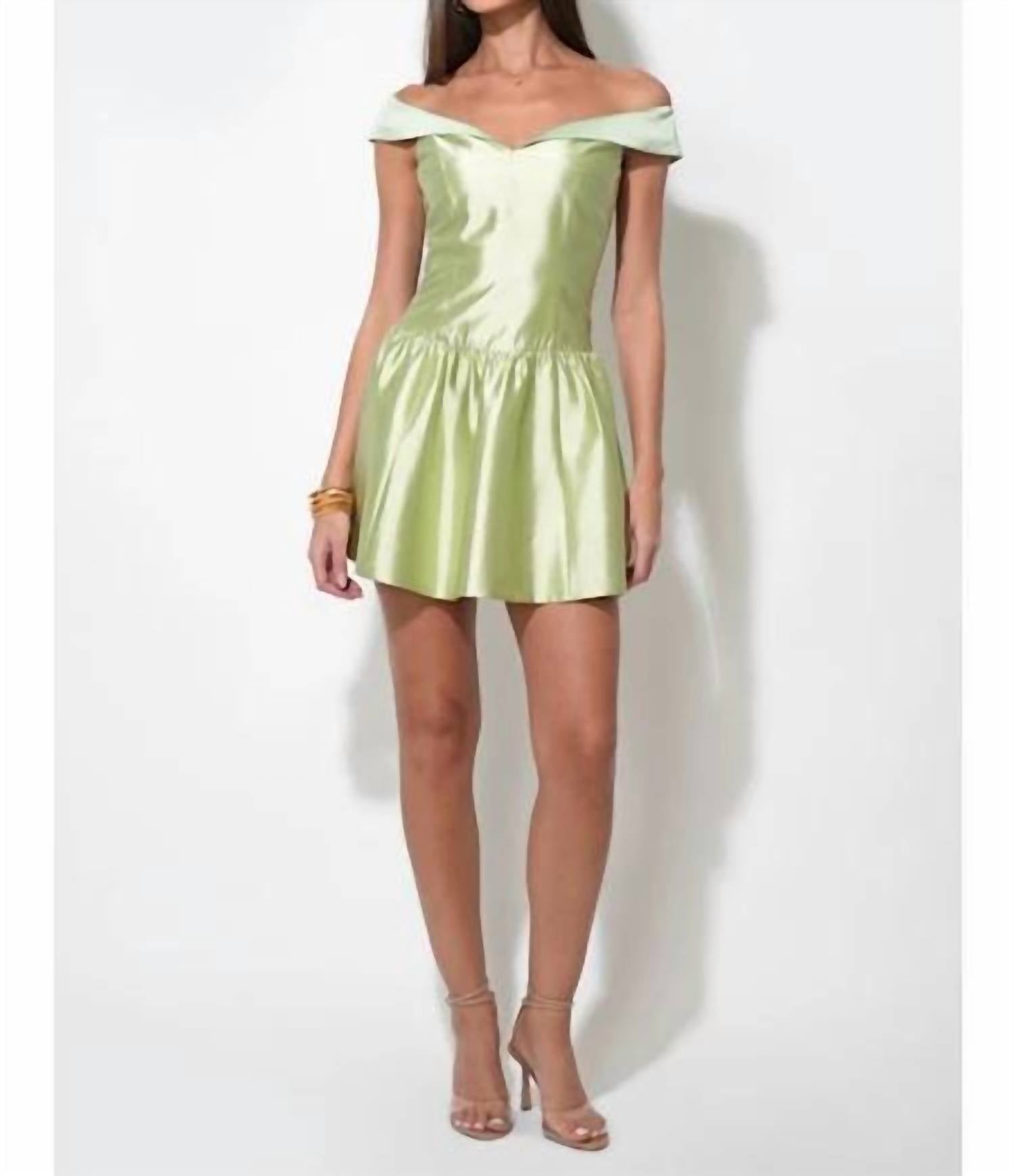 Adelyn Rae - Darcy Off Shoulder Satin Drop Waist Mini Dress
