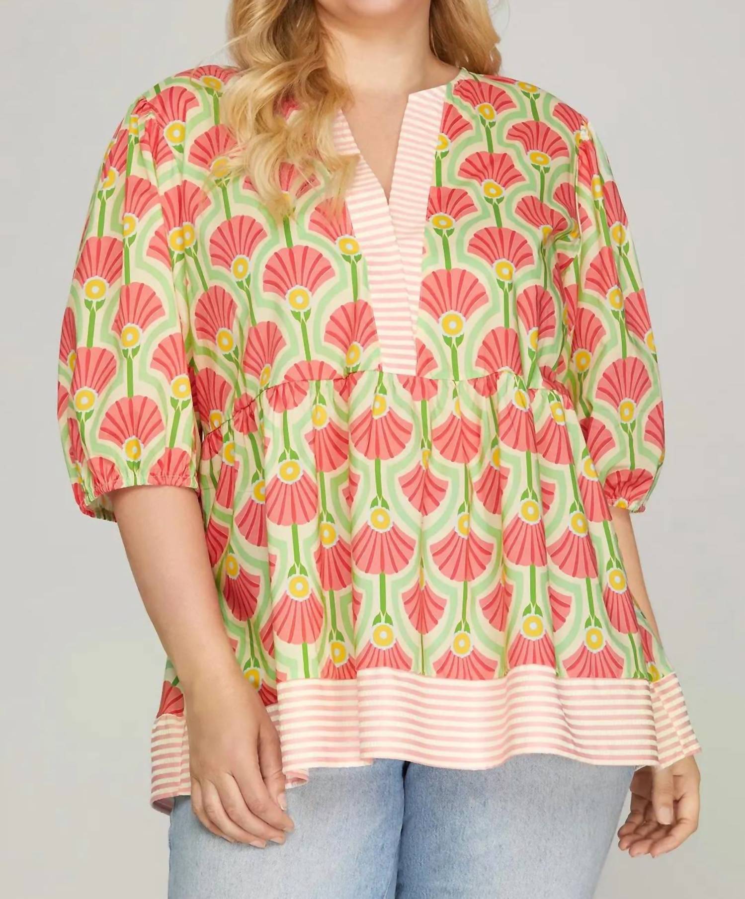 She + Sky - Watermelon Sugar Striped Top