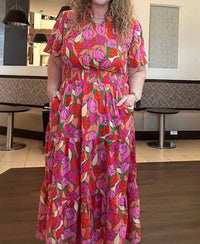 Little Daisy Closet - Women's Emily Floral Short Sleeve Smocked Waist Maxi Dress