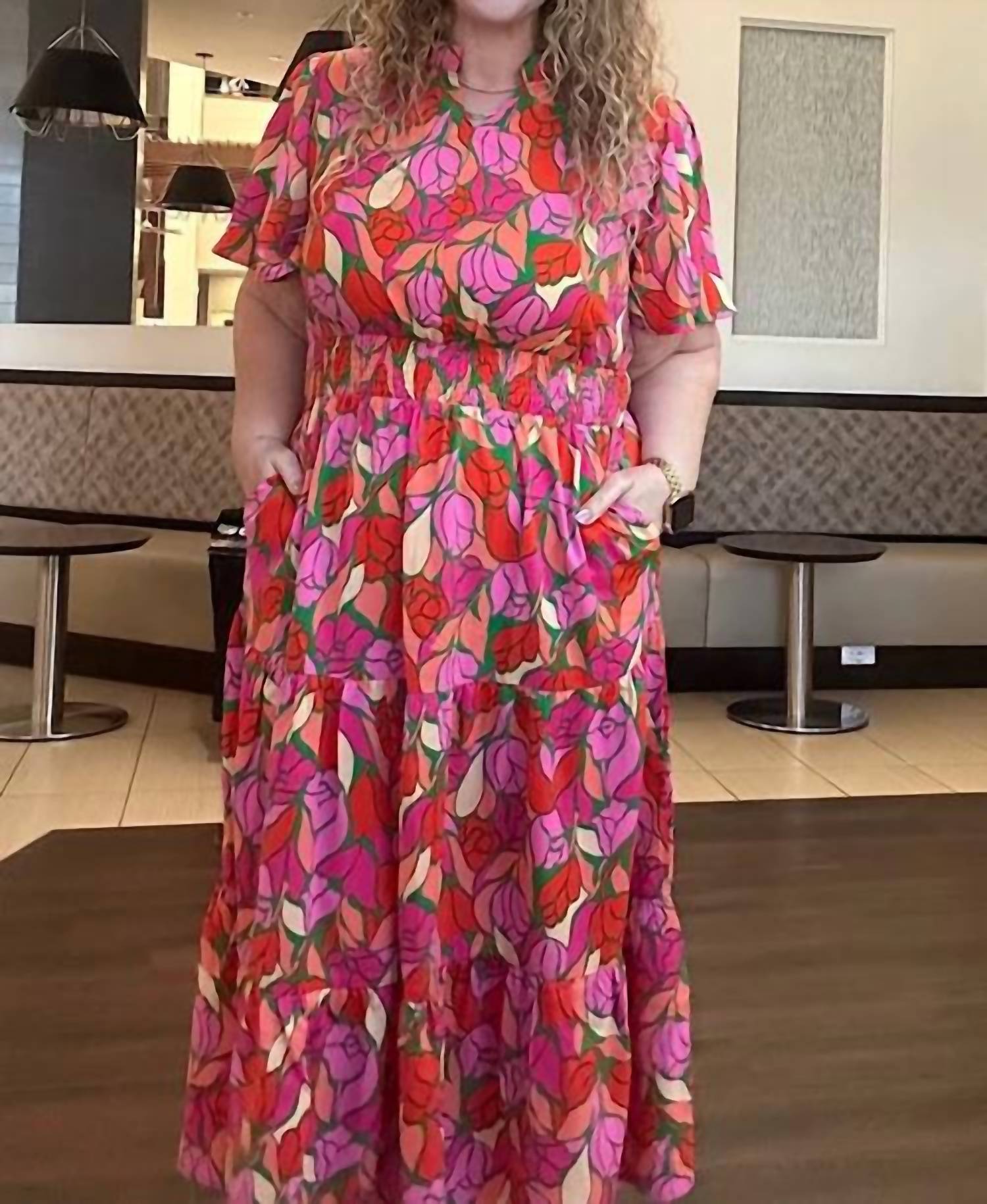 Little Daisy Closet - Women's Emily Floral Short Sleeve Smocked Waist Maxi Dress