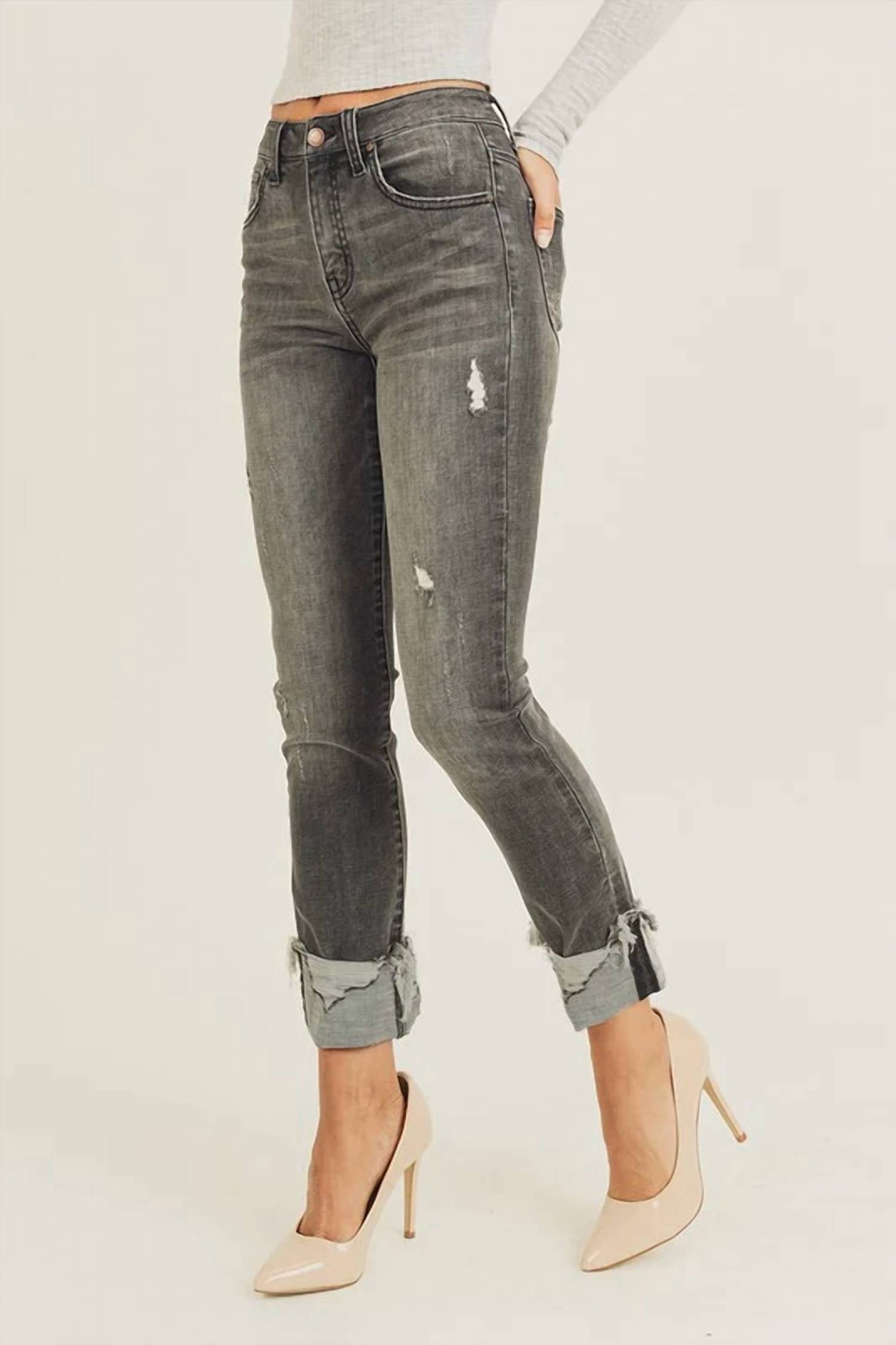 Risen - Women's Stunning & Stylish Cuffed Straight Denim Jeans
