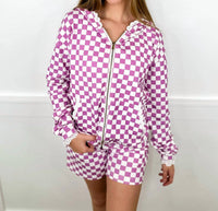 Ampersand Ave - Checkered High-rise Cotton Blend Shorts