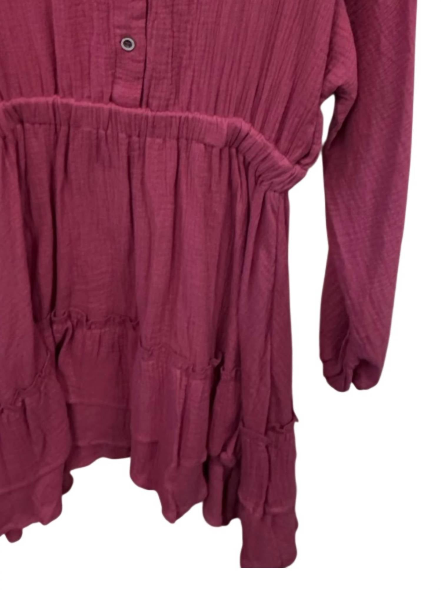 Carole Christian Women's Crinkle Long Sleeve Mini Dress in rust - women's dress - detail view