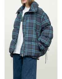 MOON RIVER Plaid Puffer Jacket in green - women's jacket - alternate view