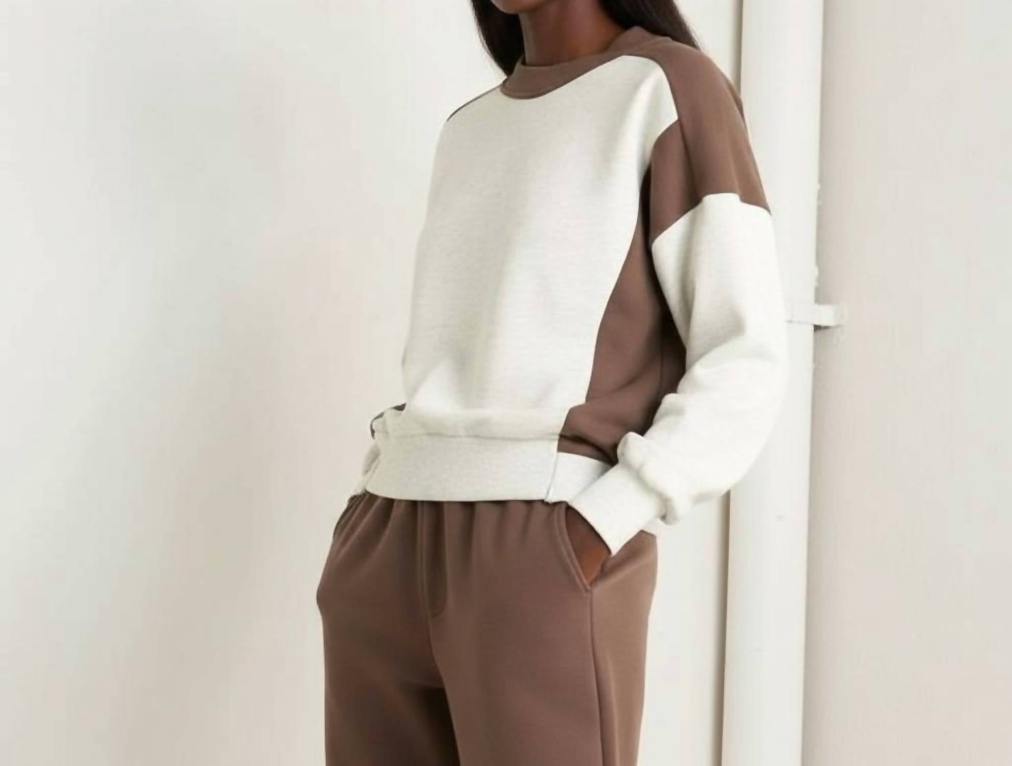 FLYING TOMATO Kendra Knit Pullover in oatmeal brown - women's sweater - detail view