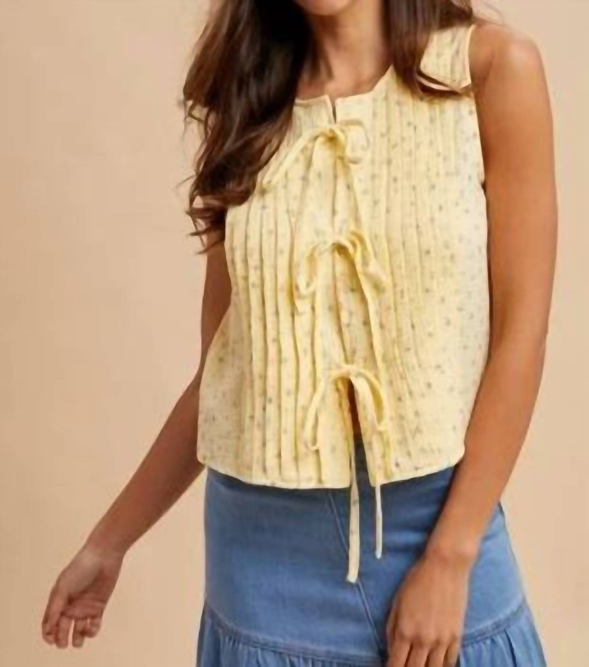 Anniewear - Ditsy Floral Cotton Blouse With Front Tie