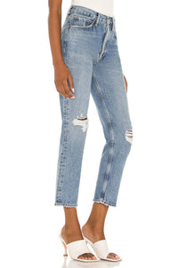 AGOLDE Women's Lana Crop Midrise Vintage Straight Jeans in cornerstone - women's jeans - detail view