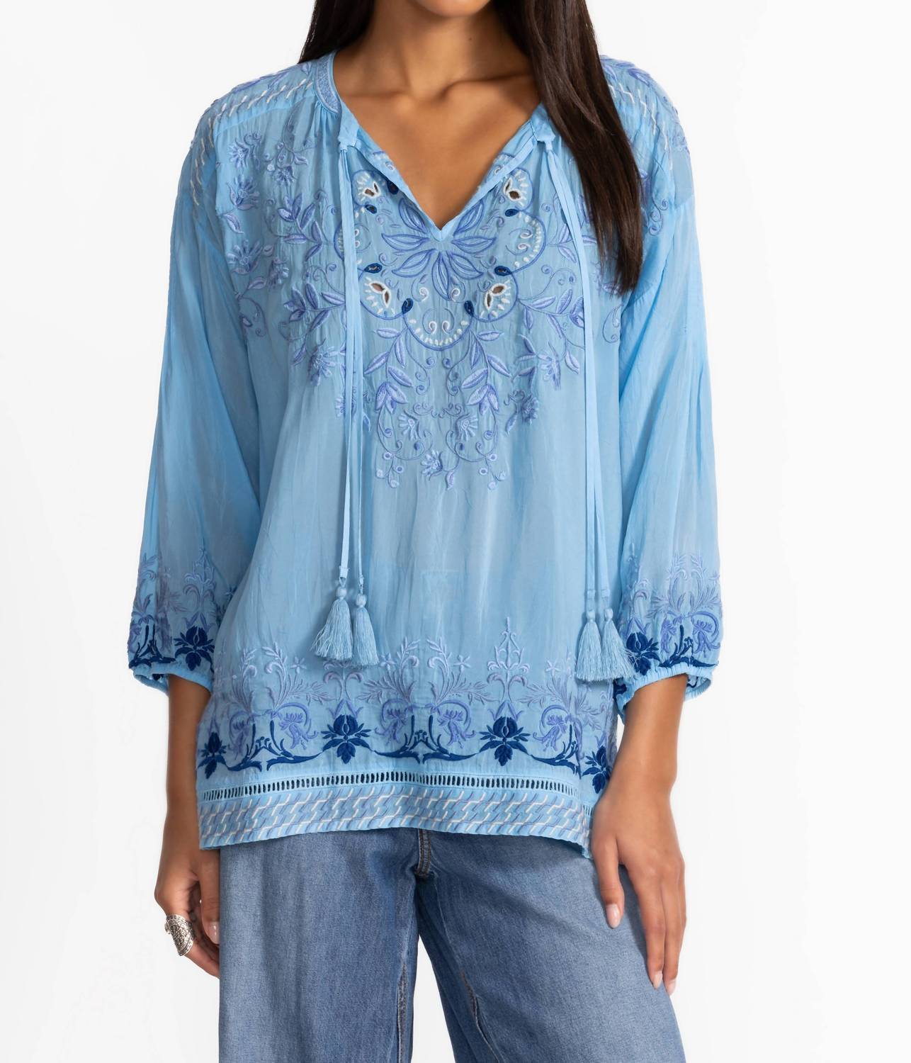 Johnny Was MARGOT BLOUSE in ethereal blue - women's blouse