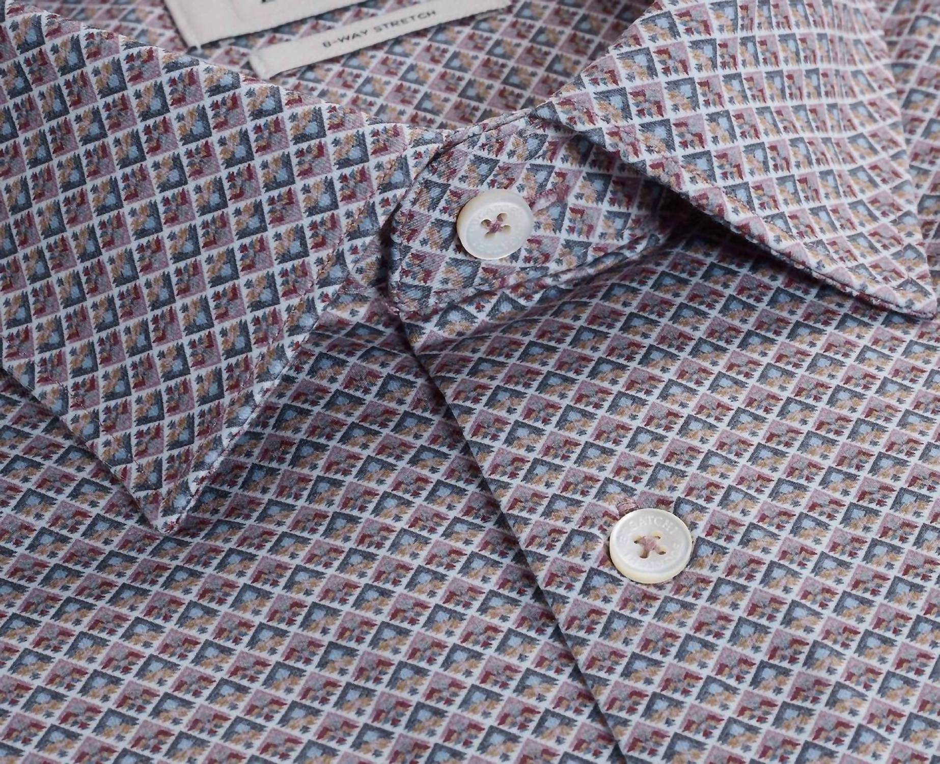 Bugatchi Uomo Small Geometric Print 8 Way Stretch Shirt in wood rose - men's shirt - view 4