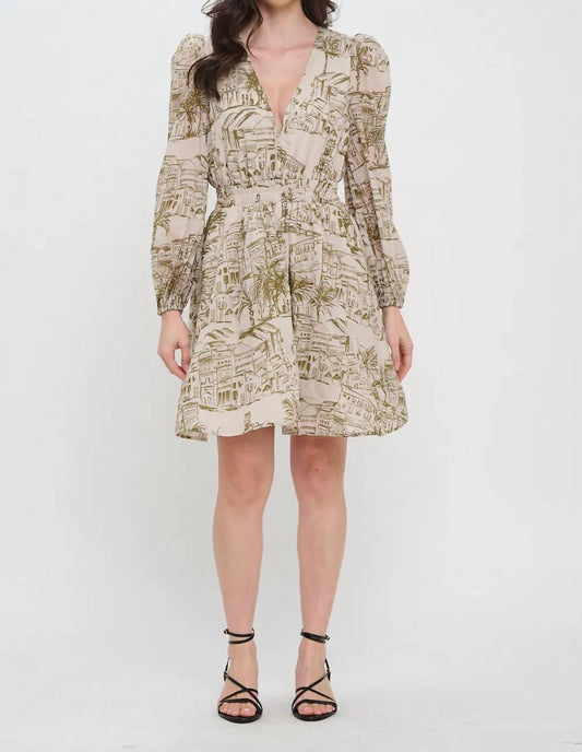 Meet Me In Santorini - Long Sleeve Short Sketch Dress