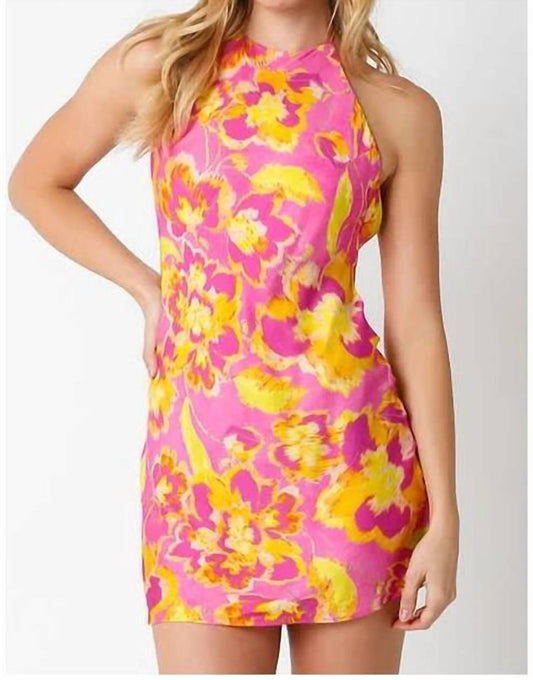 Olivaceous - Halter Floral Dress