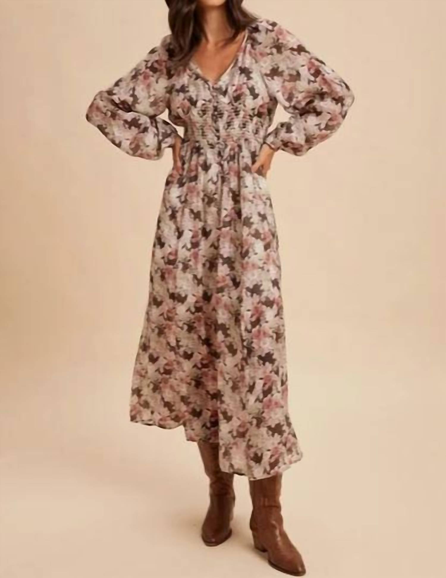 In-Loom - Women's Romantic Floral Smocked Dress
